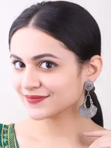 GRIIHAM Stainless Steel Silver Plated Oxidised Zircon Studded Drop Earrings
