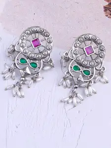 GRIIHAM Silver-Plated Zircon-Studded Contemporary Drop Earrings