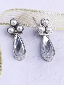 GRIIHAM Silver-Plated Stainless Steel Contemporary Drop Earrings