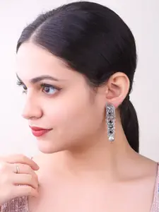 GRIIHAM Silver-Plated Contemporary Drop Earrings