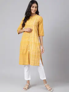 AURELIA Checked Mandarin Collar Pure Cotton Straight Kurta