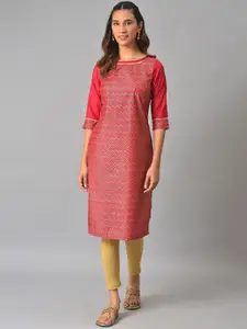 AURELIA Geometric Woven Design Boat Neck Kurta