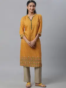 AURELIA Ethnic Motif Printed Mandarin Collar Straight Kurta