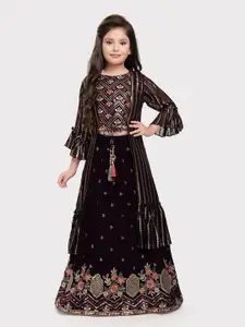 Tiny Kingdom Girls Embroidered Thread Work Ready to Wear Lehenga & Blouse With long jacket