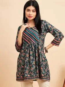 Sangria Floral Printed A-Line Short Kurti