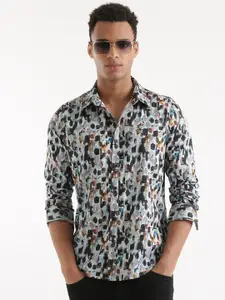 WROGN Slim Fit Abstract Printed Linen Casual Shirt