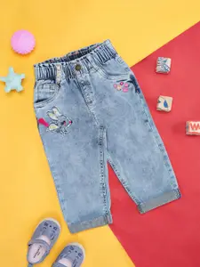 Pantaloons Baby Girls Heavy Fade Embroidered Cotton Jeans