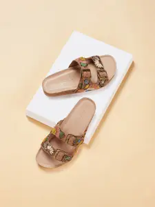 Forever Glam by Pantaloons Floral Embroidered Open Toe Flats with Buckles
