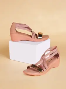 Forever Glam by Pantaloons Pink PU Wedge Sandals