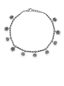 Abhooshan Silver-Plated Floral Oxidised Anklet