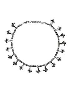 Abhooshan Silver-Plated Oxidized Anklet