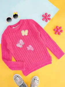 Pantaloons Junior Girls Ribbed Pullover With Embellished Detail