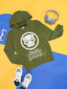 Pantaloons Junior Boys Black Panther Printed Hooded Cotton Pullover Sweatshirt