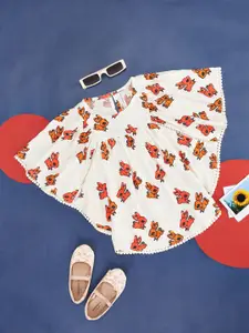 Pantaloons Junior Girls Graphic Printed Cotton Batwing Sleeves Top