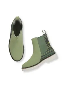 Yoho Women Mid Top Digital Printed Nubuck Chelsea Boots