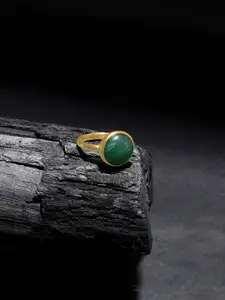 Accessorize 14K Gold Plated Z Green Aventurine Cabochon Ring