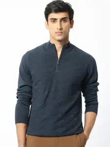 RARE RABBIT Men Troyo Self Design Mock Collar Pullover Sweater