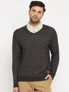 Duke Geometric Self Design V-Neck Acrylic Pullover