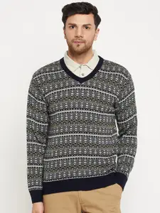 Duke Geometric Self Design V-Neck Acrylic Pullover