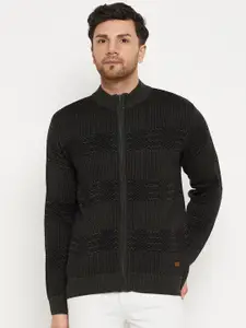 Duke Geometric Self Design Mock Collar Front Open Cardigan Sweaters