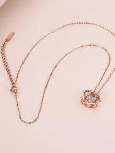 Krelin Rose Gold Plated Artificial Stones and Beads Studded Pendant With Chain