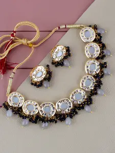 LUCKY JEWELLERY Gold-Plated Kundan-Studded & Beaded Necklace and Earrings