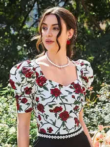 Dream Beauty Fashion Floral Printed Sweetheart Neck Top