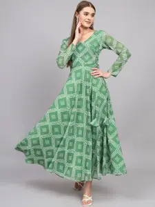 BLACK SCISSOR Bandhani Printed Fit & Flared Maxi Ethnic Dress