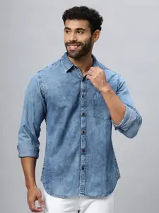 R.Code by The Roadster Life Co. Modern Faded Cotton Denim Casual Shirt