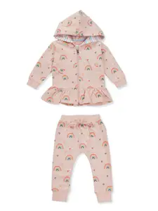 GJ baby Infant Girls Printed Hooded Top With Trousers