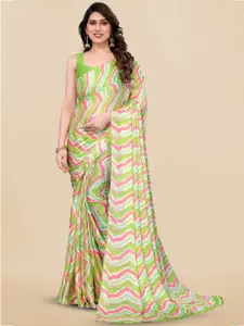 MIRCHI FASHION Green & Pink Leheriya Printed Gotta Patti Poly Chiffon Leheriya Saree