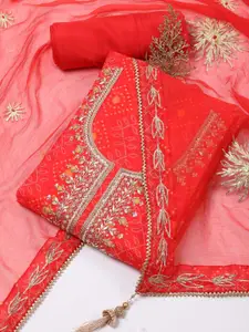 Meena Bazaar Printed Sequinned Art Silk Unstitched Dress Material