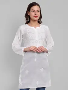 ADA Floral Embroidered Chikankari Pure Cotton Straight Kurti