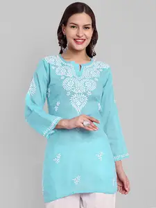 ADA Floral Embroidered Chikankari Pure Cotton Kurti
