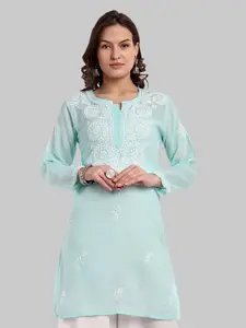ADA Sea Floral Embroidered Chikankari Pure Cotton Straight Kurti