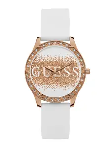 GUESS Women Embellished Stainless Steel Bracelet Style Straps Analogue Watch U1356L4M
