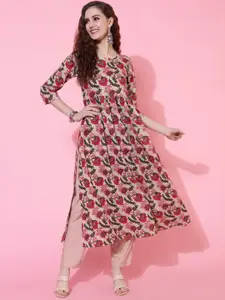 KIMAYRA Floral Printed Pure Cotton A Line Kurta