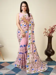 VAIRAGEE Floral Embroidered Net Saree