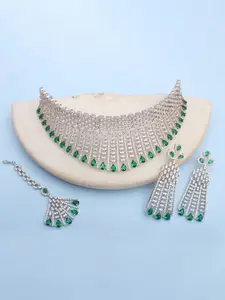 Mirana Rhodium Plated Necklace Set With Maang Tika