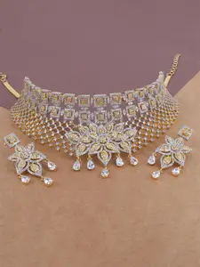Mirana Gold-Plated Cubic Zirconia-Studded Necklace With Earrings