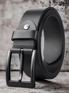 Roadster Men Formal Black Breathable Leather Belt with Tang Buckle