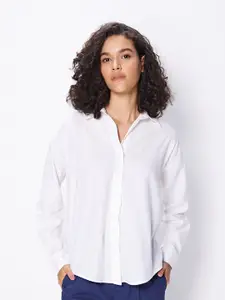 COVER STORY White Spread Collar Long Sleeves Oversized Casual Shirt