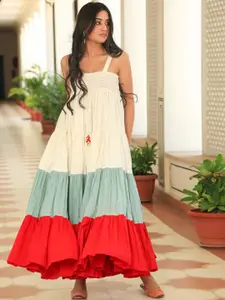 Indian Virasat  Colourblocked Tiered Cotton Maxi Ethnic Dress