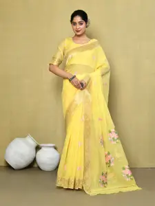 elora Floral Embroidered Cotton Zari Saree