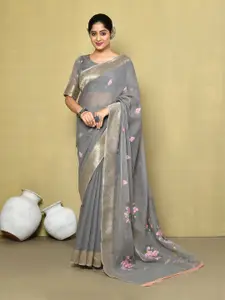 elora Floral Embroidered Cotton Zari Saree