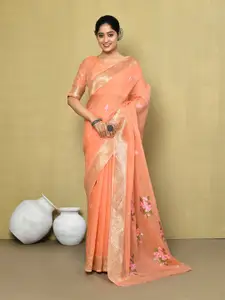 elora Floral Embroidered Zari Bhagalpuri Saree