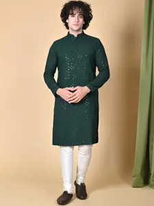 MAAHI FABS Geometric Embroidered Sequinned Cotton Chikankari Kurta