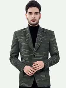 FRENCH CROWN Camouflage Printed Peaked Lapel Collar Single Breasted Woollen Formal Blazers