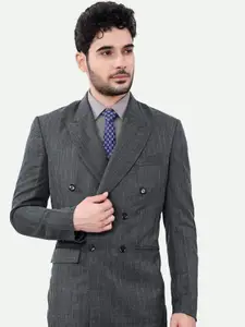 FRENCH CROWN Striped Double Breasted Wool Formal Blazer