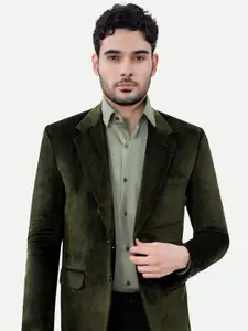 FRENCH CROWN Notched Lapel Velvet Single Breasted Blazer